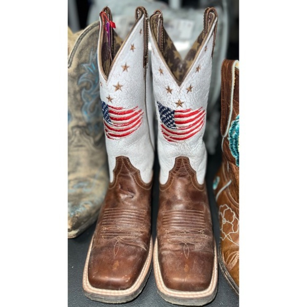 Ariat Circuit Patriot Brown White American Flag Western Boots Womens 8B - Picture 9 of 9